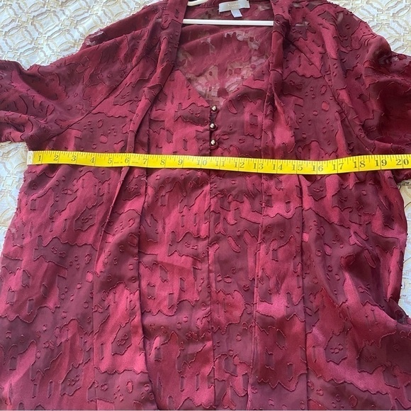Nicola by EK Burgandy Sheer Chiffon Blouse with Bow at Neckline Size L - Picture 10 of 10